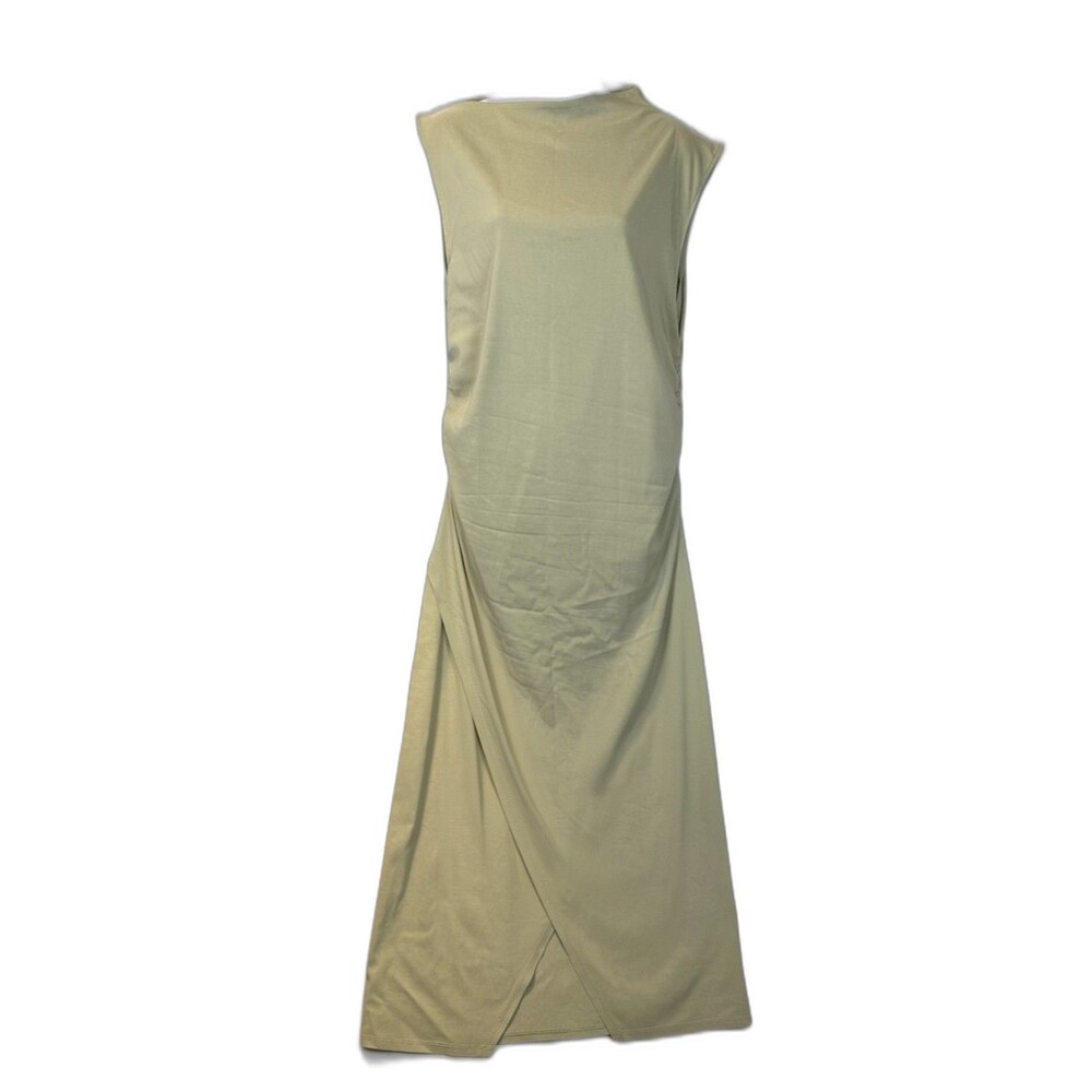 Modern Citizen Manon Asymmetric Ruched Midi Dress Sz XL Thyme Olive Green